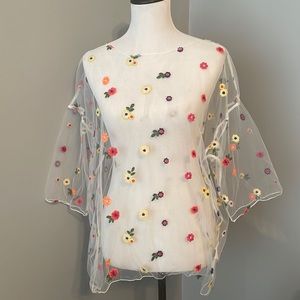 SHEIN Sheer Mesh Floral Embroidered Top